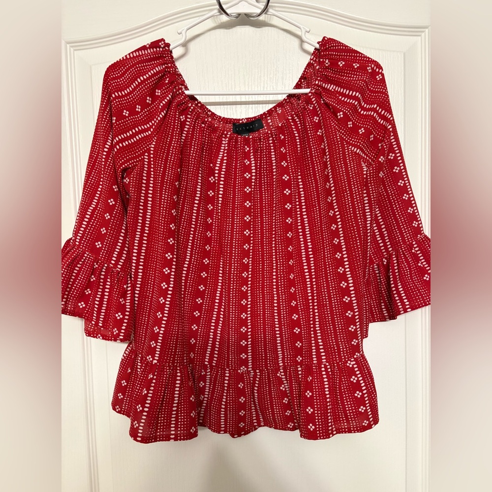 SANCTUARY Off/On Shoulders Ruffle Sleeve Blouse NWOT